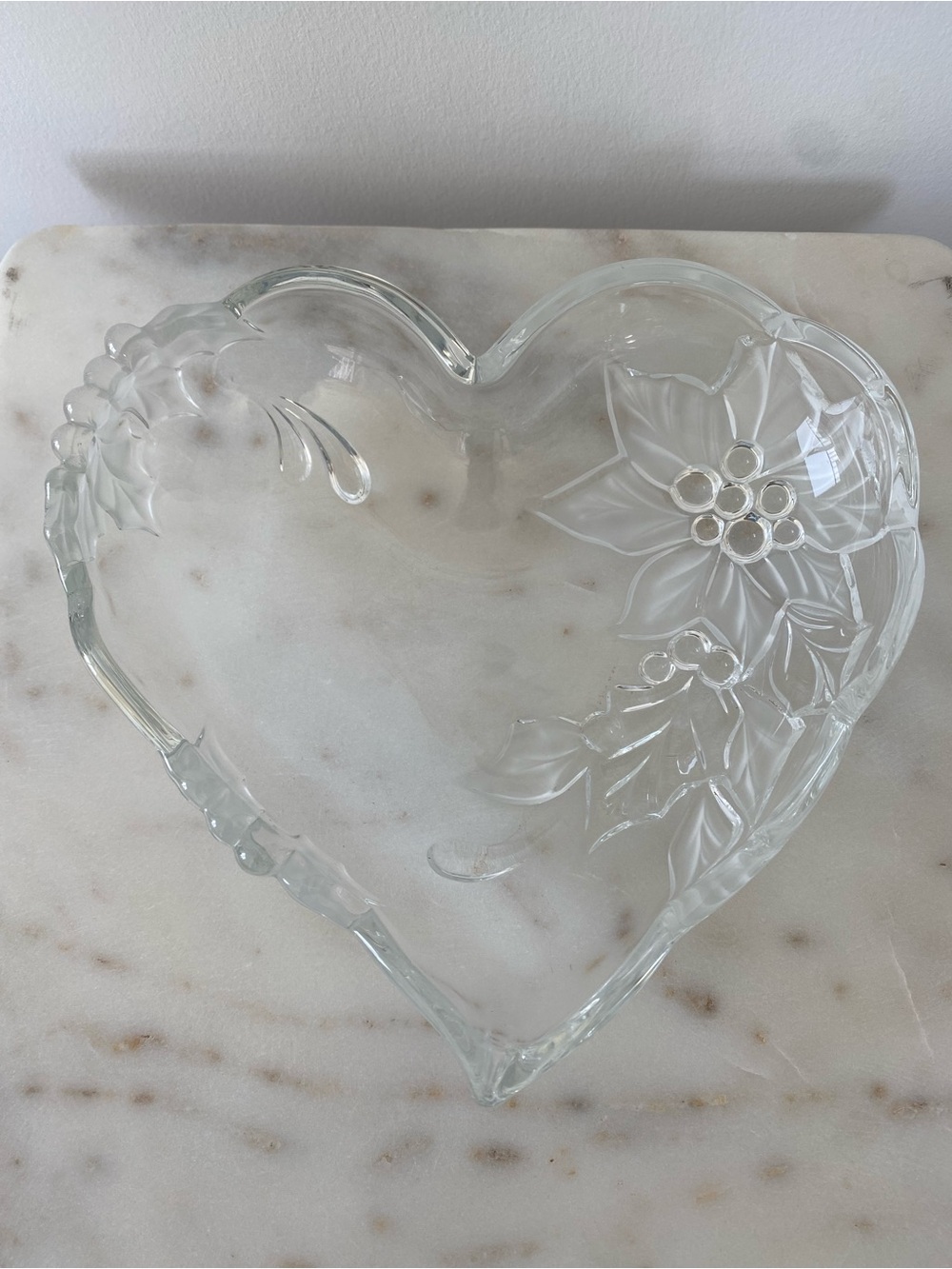 Mikasa Crystal Heart Frosted Poinsettia Dish - Germany - Great Condition